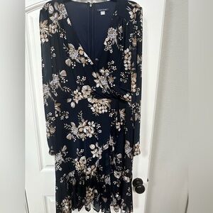 Tommy Hilfiger Navy and Cream Floral Long Sleeve Dress